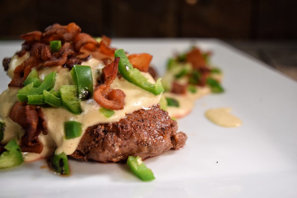 Venison Steaks with Bacon Cream Cheese Gravy & Fire Roasted Jalapenos